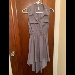 Blue and white striped high-low dress